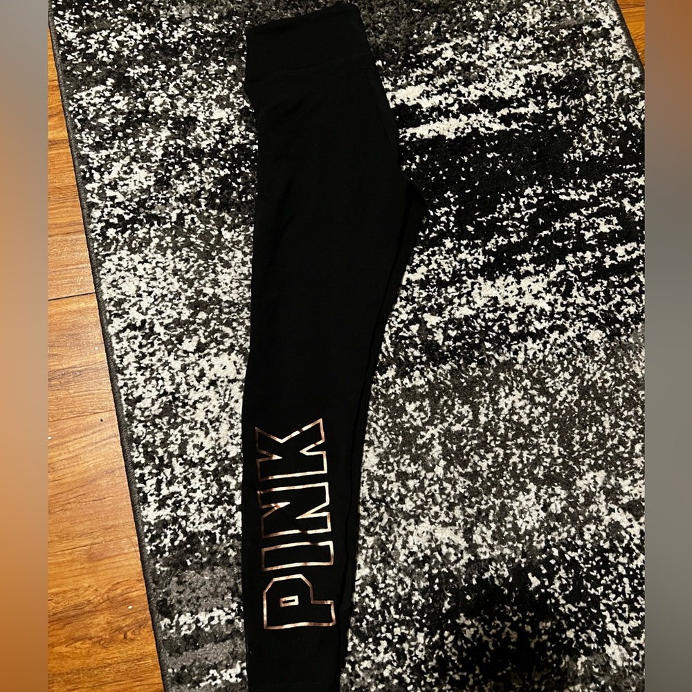 Pink (Victoria Secret) Black Mesh Yoga Leggings - Picture 2 of 5